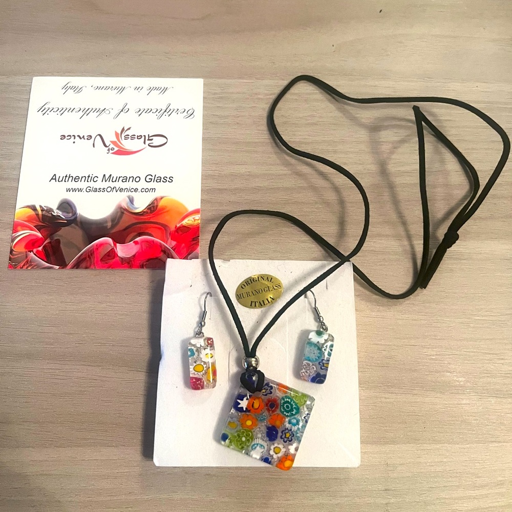 Brand New Murano Glass Earrings & Necklace Set